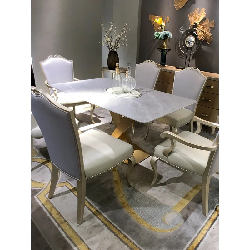 Luxusné bridlice jedálenský stôl a stoličky zmes talianskej domácnosti obdĺžnikový mramoru moderné jednoduchá obývacia izba, jedálenský stôl