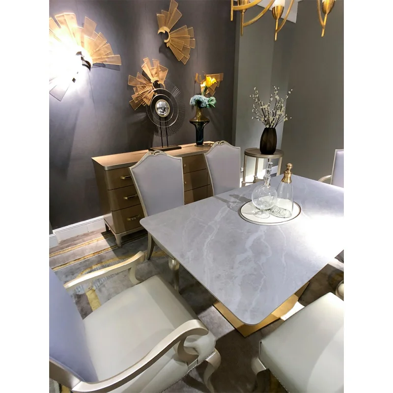 Luxusné bridlice jedálenský stôl a stoličky zmes talianskej domácnosti obdĺžnikový mramoru moderné jednoduchá obývacia izba, jedálenský stôl
