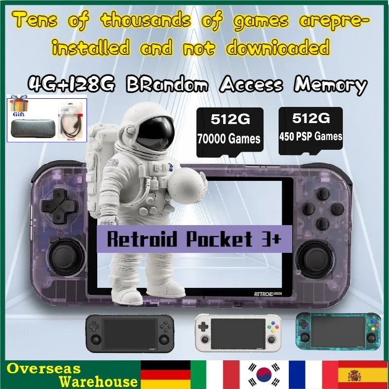 512G Retroid Vrecku 3+ počítačov do ruky Da 4.7 Pollici 4G+128GB T618 RP3+ Android 11 Retroid Vrecku 3 Plus Vstavané 70000 Hry na PSP na PS2