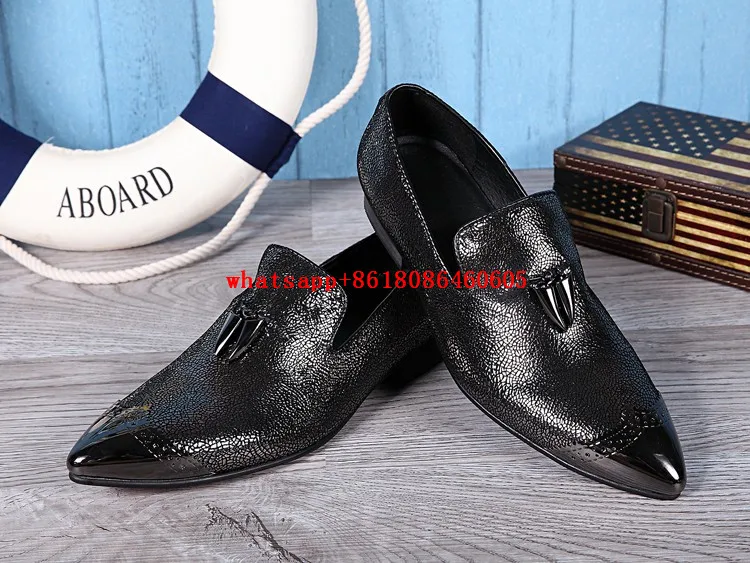 Choudory Strieborný Lesk Pánske Šaty Formálne Topánky Slip-on black špicatý mokasíny strapec klasické kožené topánky sapatos masculino