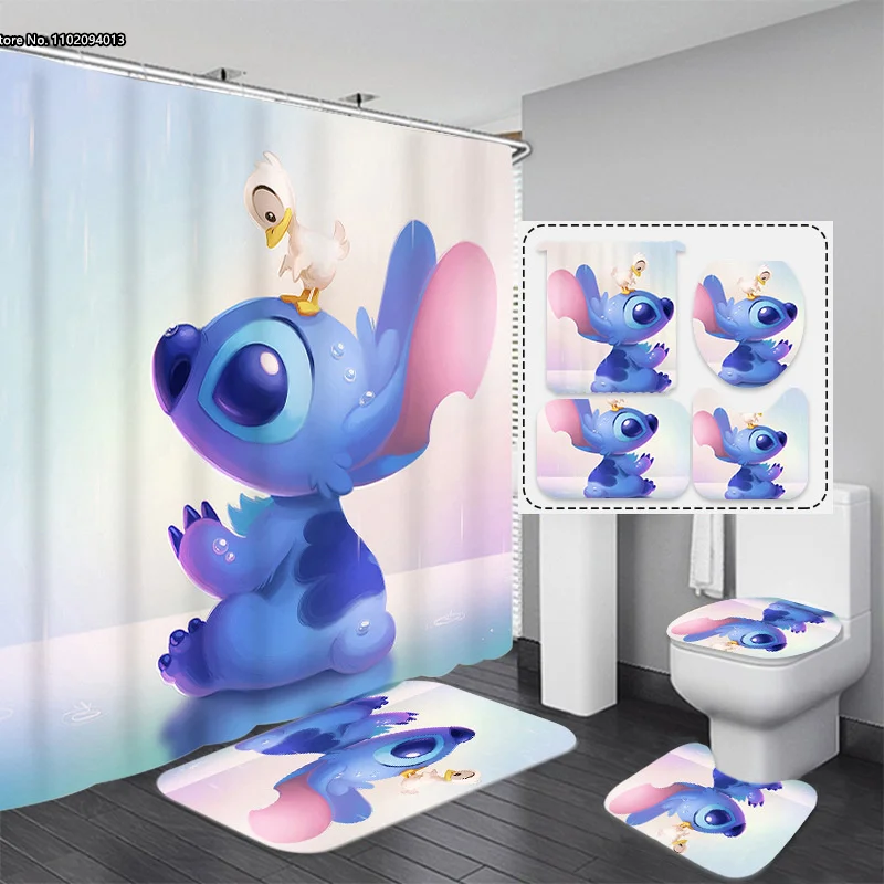 Krásne Steh Série Nepremokavé Sprchový Záves Disney 3D Digitálna Tlač Sprchový Záves Štyri-dielna Sada Deka